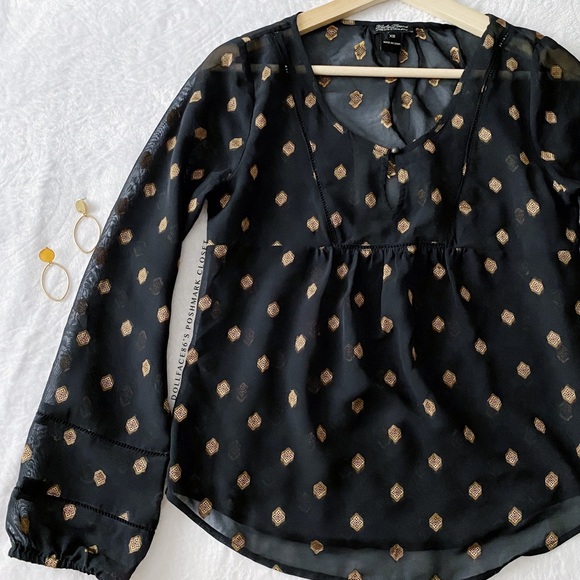 Lucky Brand Semi Sheer Gold Thread Embroidered Top - Picture 8 of 9